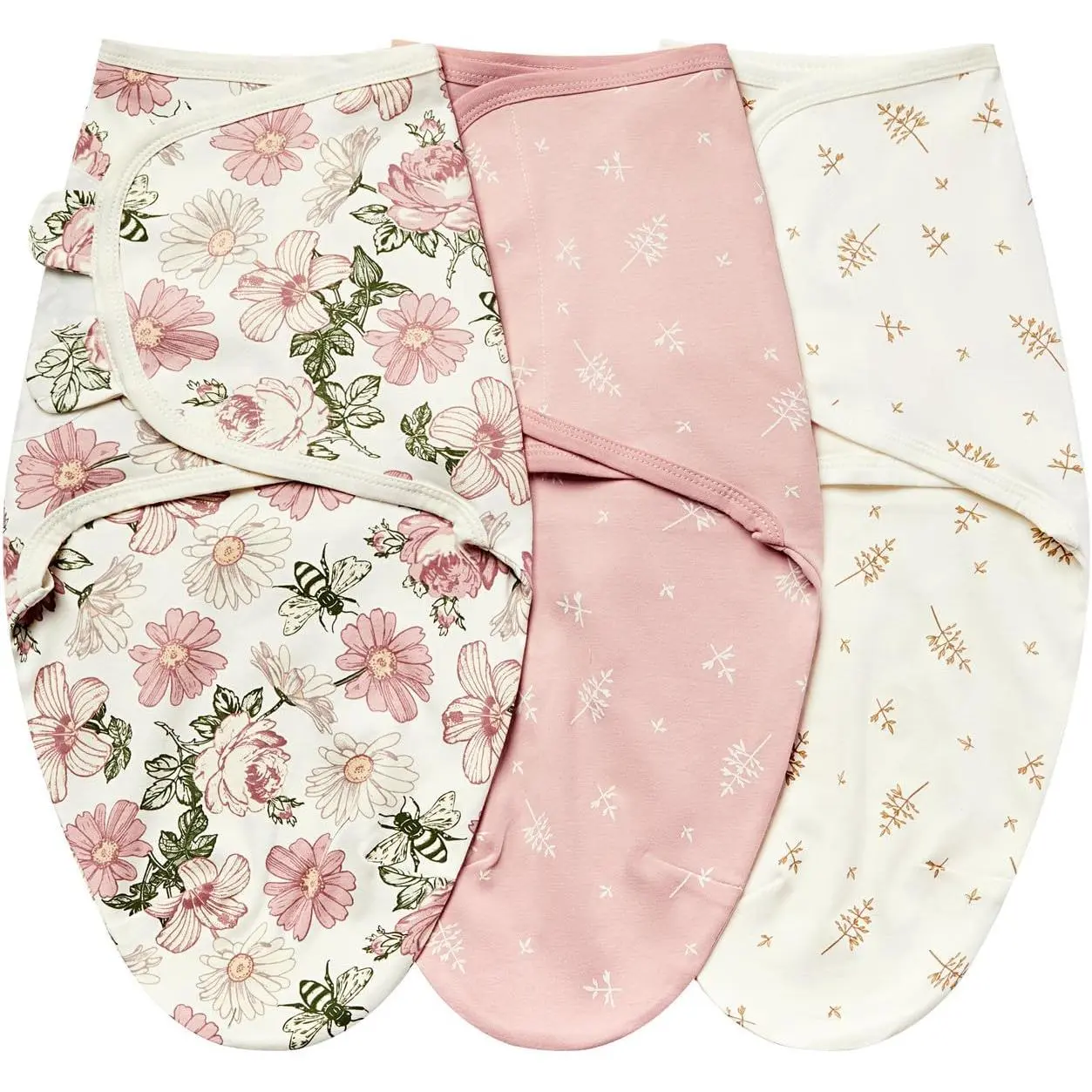 Newborn Swaddle Blankets for 0-3 Months, 3 Pack Floral Print Soft Cotton Sleep Sacks, Startle-Proof Wrap with Adjustable Wings for a Womb-Like Feel, Cotton Softness