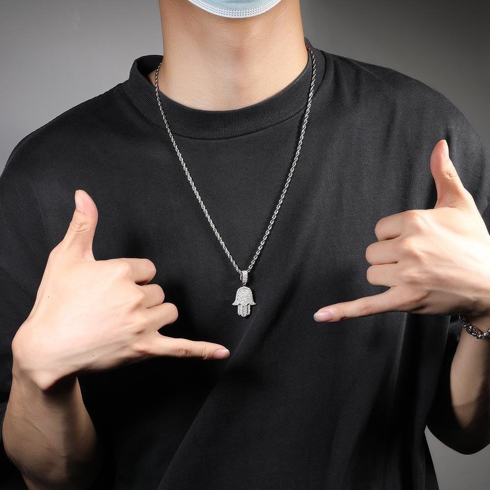 [ICE HUE]18K Gold Vacuum Plated Copper with 5A+ Sri Lanka Zircon Hamsa Hand Design Pendant With Necklace Miami Italy Mexico & Micro Inspired for Women & Men Luxury Jewelry,Daily Wear,Casual Fashion,Gift Idea,Chicano,Classic,Hip Hop,Simple,Sporty Style