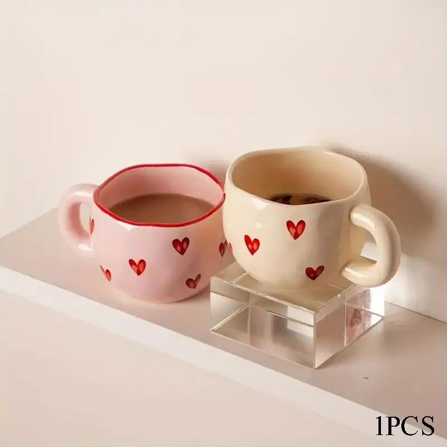 Heart Pattern Ceramic Mug, 1 Count 7.4oz Coffee Mug, Cute Mugs, Coffee Cups, Tea & Milk Mug, Sweet Camping Cup, Ceramic Beverage Cup, Ideal Gift for Home & Office, Drinkware
