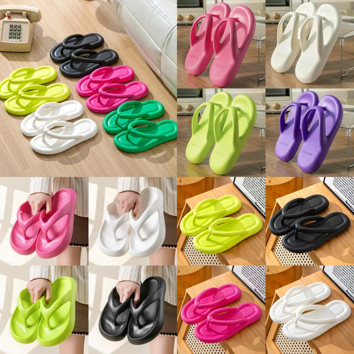 Women Solid Color Soft EVA Flip Flops, Thick Cushioned Non‑slip Clip‑toe Slippers, Lightweight Waterproof boho Casual sandal Footwear Suitable For Shower Indoor Home Beach Pool Vacation Daily Outdoor Walking cute slides