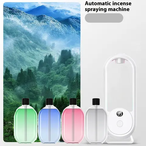 Rechargeable Smart Atomizing Diffuser and 4 Pcs 50mL Essential Oils, Jasmine, Only You, Gardenia and Hilton, Automatic Scent Spray, Hotel Mist Bathroom Deodorizer, Home Perfume Air Freshener
