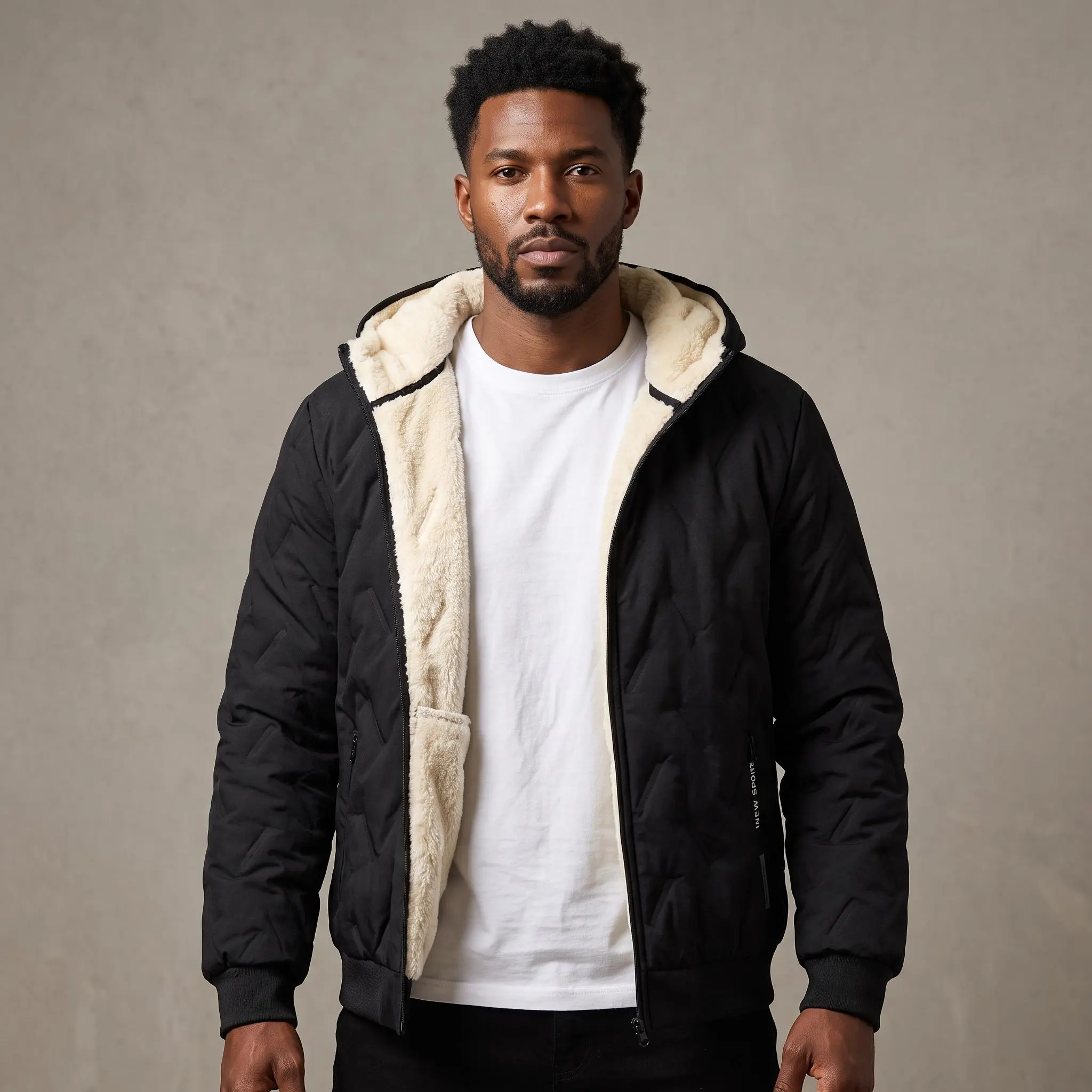 Men's Casual Medium Winter Menswear Jacket - Plain Regular Fit Polyester Coat with Warm Fleece Lining, Long Sleeves for Cold Weather