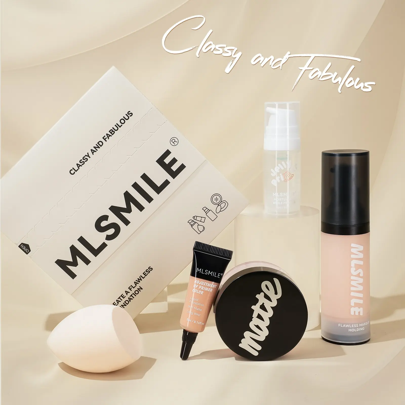 5-Piece Face Makeup Set Kit for Beginners (Includes Foundation, Powder, Primer), Advanced Moisture-Lock Formula, Smooth Blurred Finish