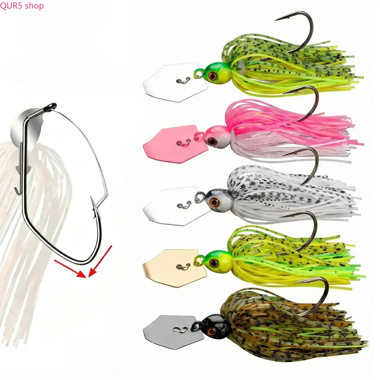 5PCS 14g/21g Chatterbait Bladed Jig Spinner Bait Set, Stainless Steel Blade Lures With 3D Eyes & Strong Vibrating Action, Freshwater Saltwater Tackle For Bass Walleye Trout Anglers