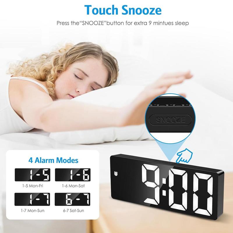 Led Mirror Alarm Clock, 1 Count Modern Exquisite Sound Control Battery Powered Digital Clock, Desktop Electronic Clock for Bedroom Office Home Decor(without Battery)