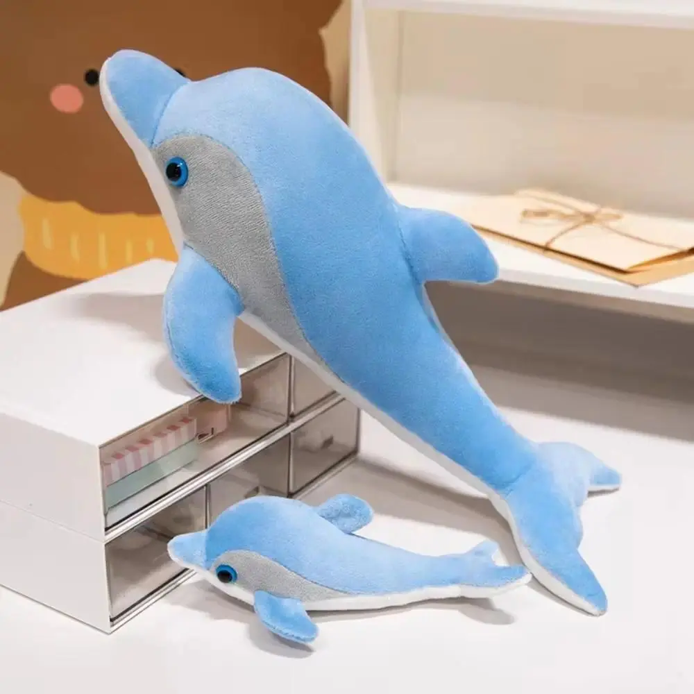 Simulation Blue Dolphin PP Cotton Marine Life Dolphin Mom-Child Stuffed 38cm Lovely Dolphin Sofa Pillow Festival Party Decor