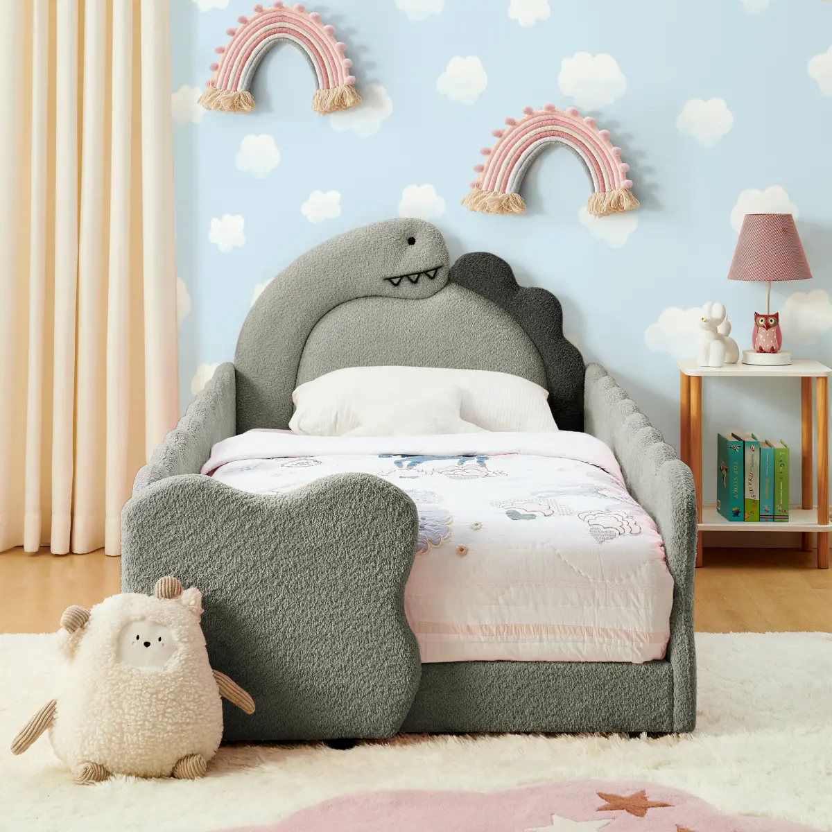 Grey + Boucle + Fabric + Foam