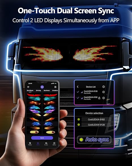 RAZEN Universal Devil Eye LED Light & Flexible Car LED Display, Bluetooth Wireless Control for Sedans, Mid-size Cars & SUVs, Men’s Gift for Auto Exterior Decor, Vehicle Decals & Grille LED Trim