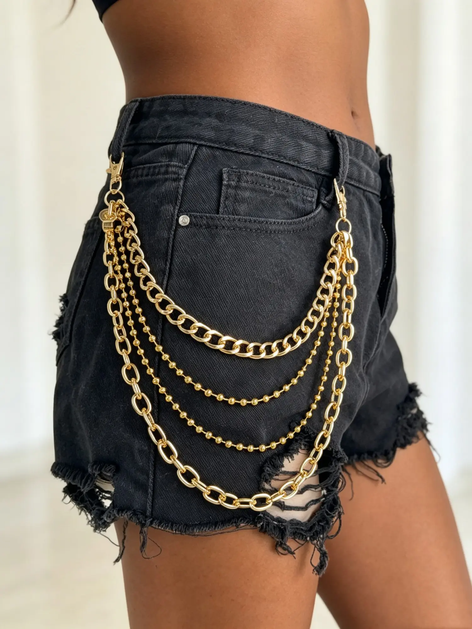 1Pcs Layered Pants Waist Chain Punk Vintage Alt Style 4-Layer Detachable Metal Jean Chain Streetwear Accessory for Men & Women