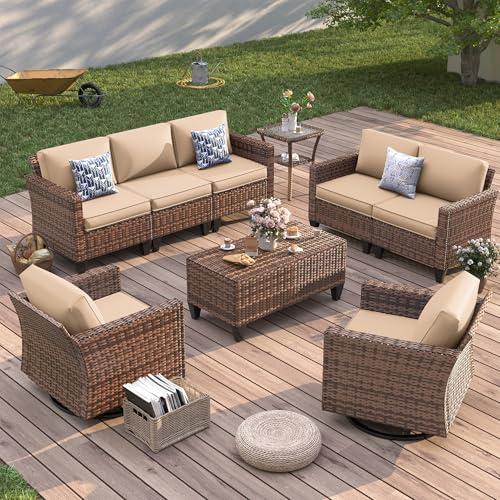 UDPATIO Modern Outdoor Wicker Sofa Set, fire pittable Rattan Wicker Outdoor Sectional Set with Rocking Swivel Chairs, Wicker Rattan Outdoor Sofa Set with Storage Table and Waterproof Covers for Backyard, Deck, Porch UDPATIO Modern Outdoor Wicker Sofa Set, fire pittable Rattan Wicker Outdoor Sectional Set with Rocking Swivel Chairs, Wicker Rattan Outdoor Sofa Set with Storage Table and Waterproof Covers for Backyard, Deck, Porch