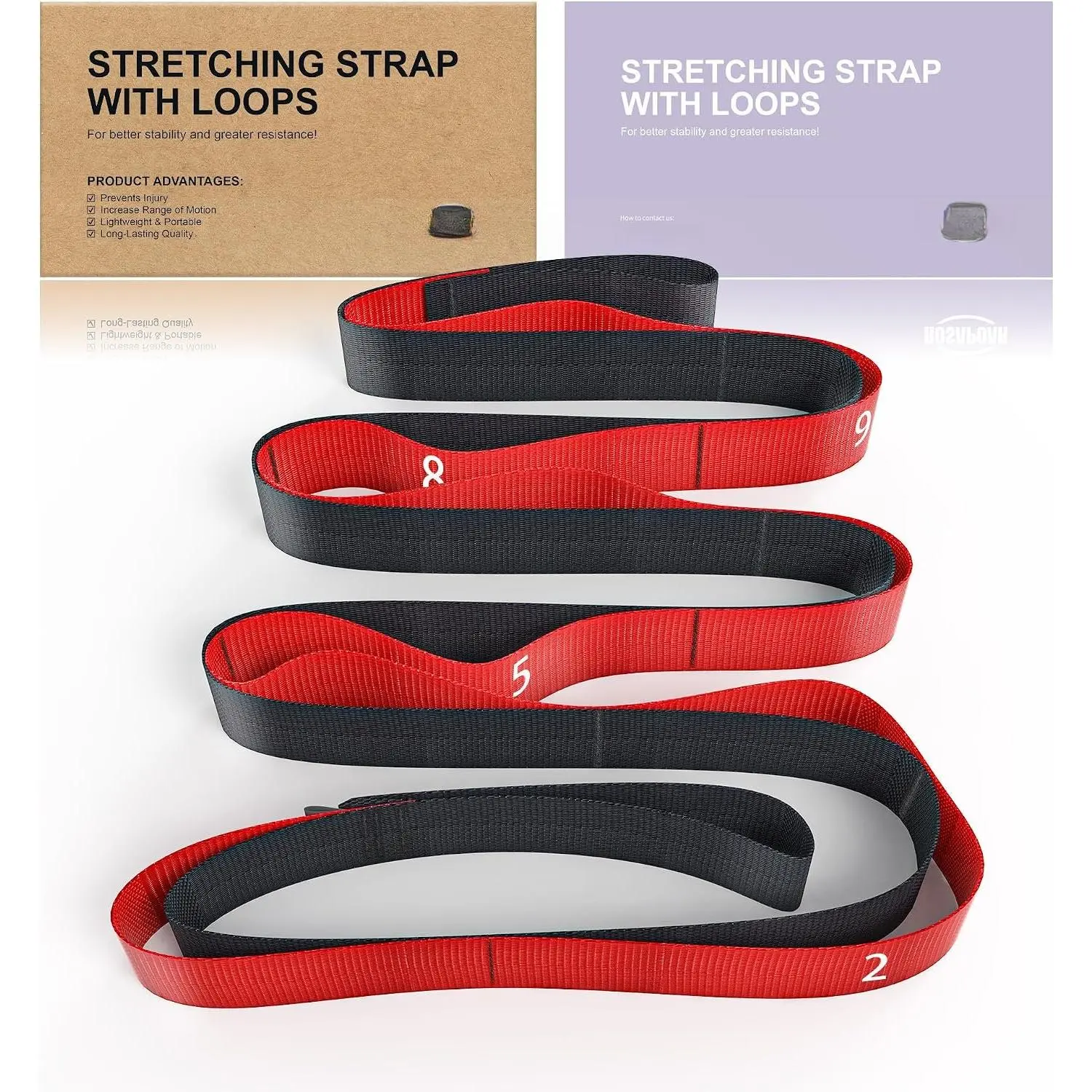 Non Elastic Stretching Strap with Loops - Yoga Straps for Physical , Durable Stretch Bands for Exercise, Flexibility ,  &  Stretcher, Yoga/Pilates/Gymnastics