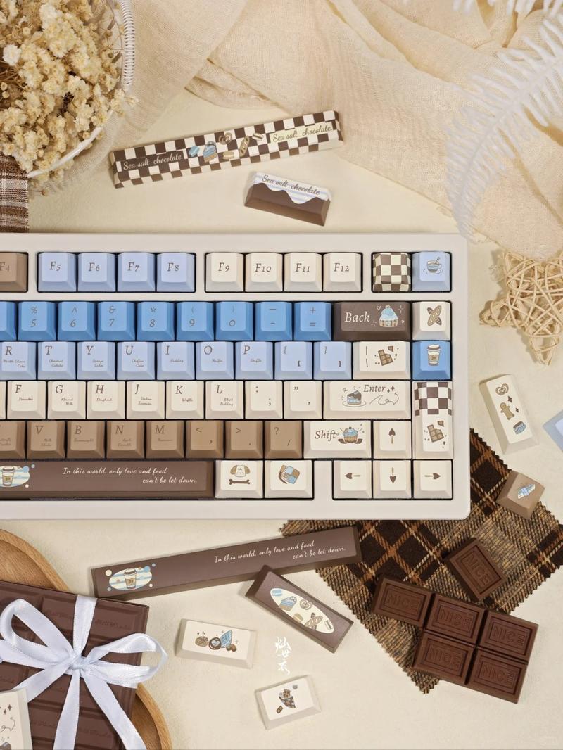 130 Keys PBT Keycaps Sea Salt Chocolate Theme Cute Keycaps Cherry Profile Dye Sublimation Custom Key Caps Set for Cherry Gateron MX Switches Mechanical Keyboards