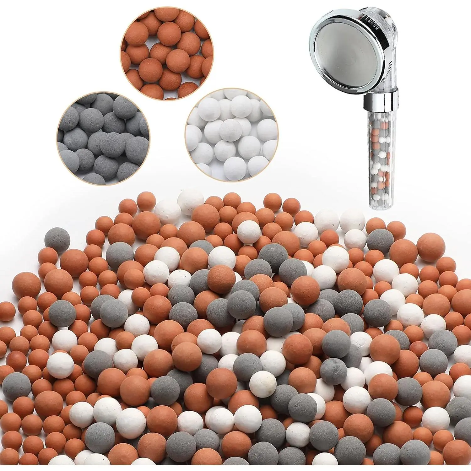 Anion Mineral Shower  Bead Refills Purifying Water Mineral Bead Filtration Stone Ball for Filtered Shower , Diameter 7-8 mm(150.0 Grams,Orange, Gray, White)