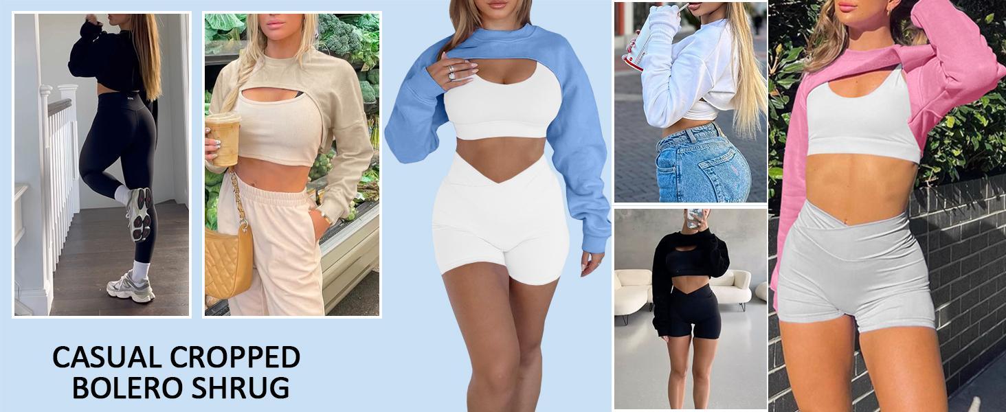 Imily Bela Womens Cropped Sweatshirt Shrugs Long Sleeve Workout Gym Cover Ups Bolero Shrug Y2k Super Crop Tops