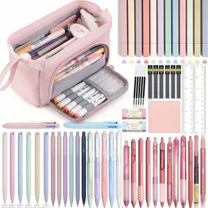 61PCS Aesthetic School Supplies With Large Pencil Case,Black Ink Gel Pens,Writing, 0.5 mm Smooth Fine Point,Mechanical Pencils Set, 12 highlighter,Sticky Notes,Stationery Bag School College for Teens Girls Adults Student.back to school.