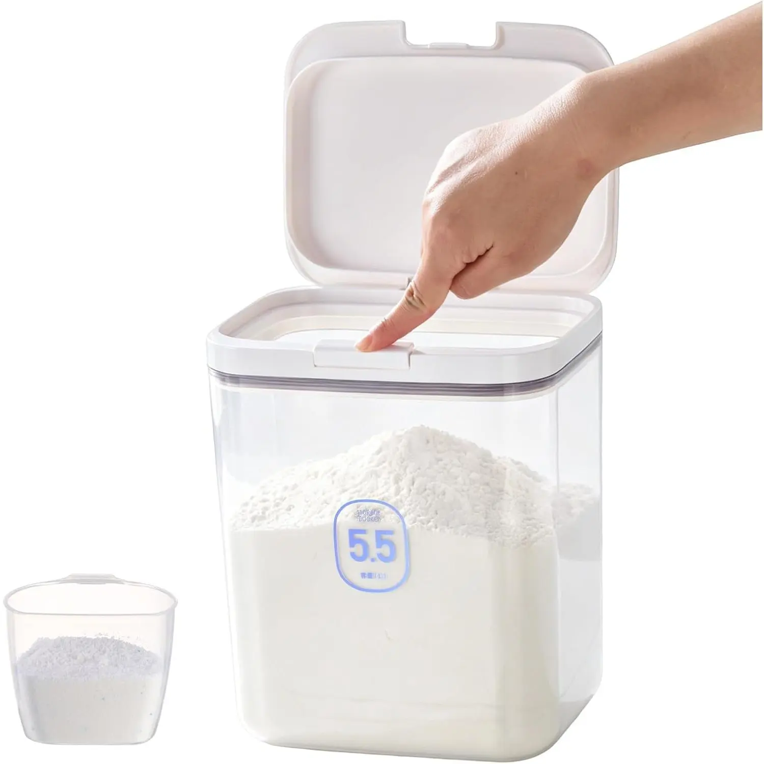 Laundry Pods Storage Container - Washing Pods Storage with Pop-up , Clear Box with Scoops, 8 Stickers - 5.5L/12Lbs(270 Pods) Large Organizer for Detergent Pods,
