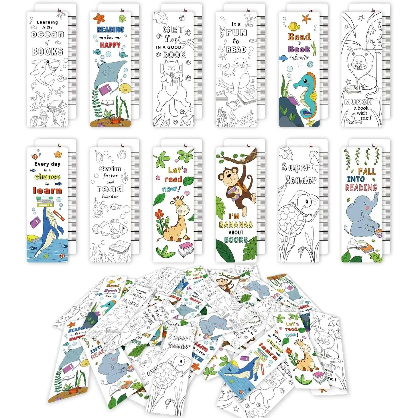 60 count  Color Your Own Bookmarks Bulk, DIY Bookmarks for Teens, Cute  Bookmarks for Reading Lover, 12 Styles Fun & Personalized Bookmark for Students, Classroom Rewards Supplies