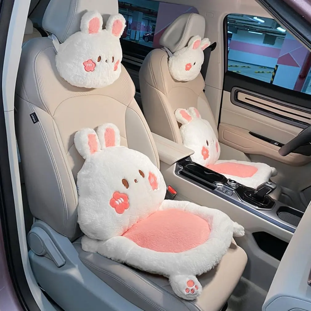 3Pcs Cartoon Car Seat Cushion Lumbar Support Pillow and Neck Pillow, Cute Car Seat Pillow Headrest Pillow Back Support  Driving Fatigue Relief, Office Chair Truck SUV (Rabbit Sets) pregnancy J-Shaped
