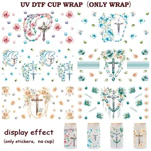 Trending Religious UV DTF Stickers, 6pcs 3D Cross & Bible Decals for 16oz Cups, DIY Gifts for Baptism, Confirmation, Thanksgiving, Christmas