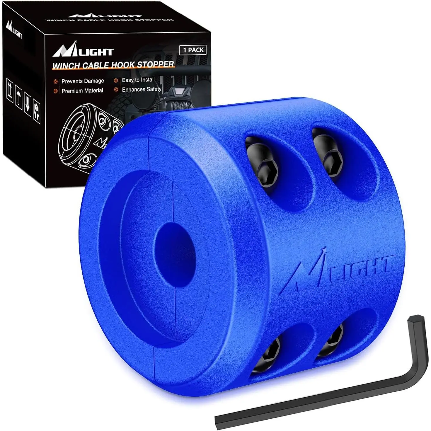 Nilight Winch Stopper for ATV UTV Truck SUV Winch Cable Hook Rubber Stopper Protect Towing Hook Synthetic Rope Winch Accessories Rope Line Saver with Stainless Steel Screws and Nuts Allen Wrenc, Blue