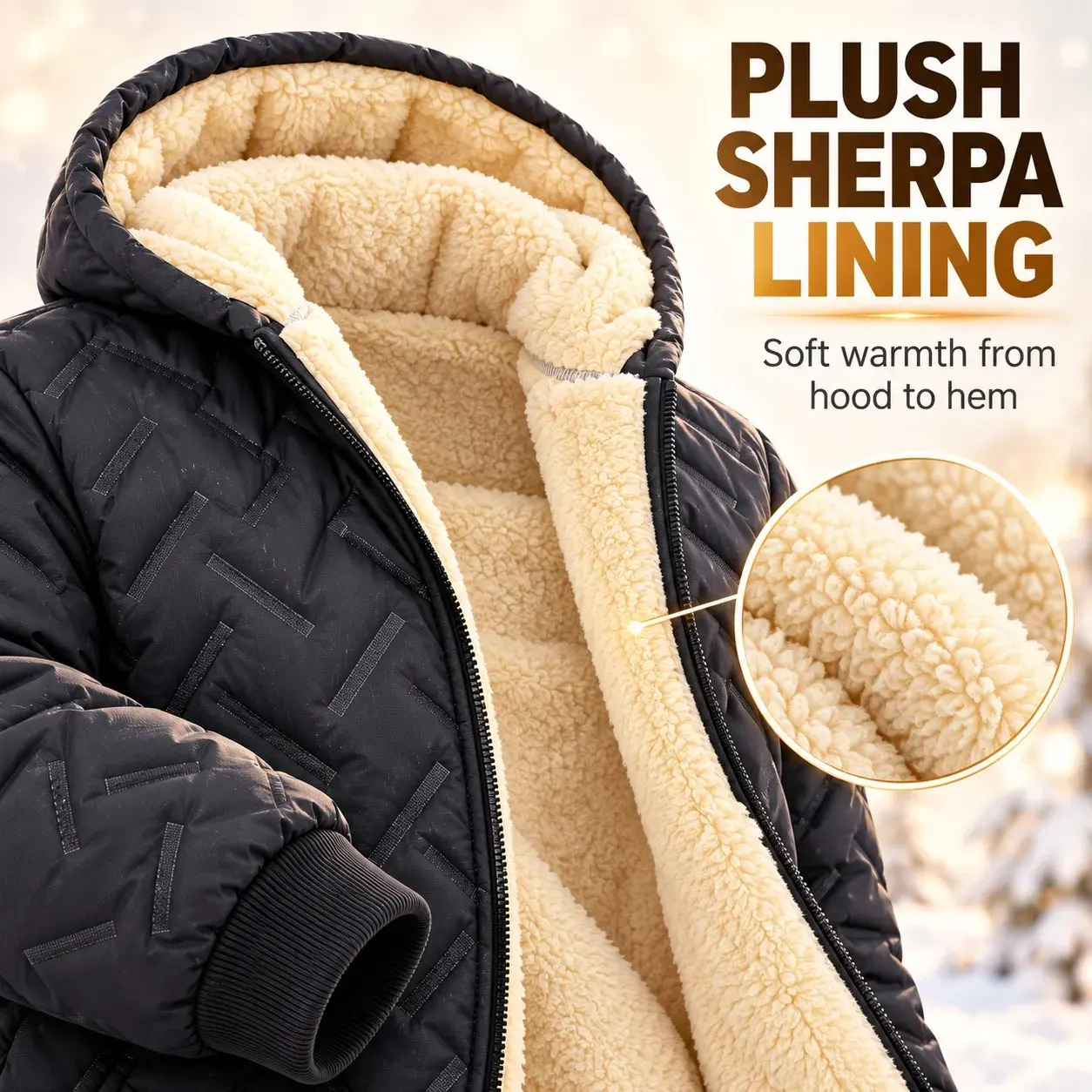 Men's Sherpa-Lined Hooded Quilted Winter Jacket with Full-Zip Front and Pockets