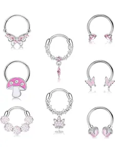 8Pcs Nose Rings Hoops for Women, 316L Steel Septum Clicker Rings Hinged CZ Silver Nose Ring Hoop 16G Eyebrow Lip Cartilage Tragus Rook Helix Conch Daith Piercing Jewelry 8mm/10mm