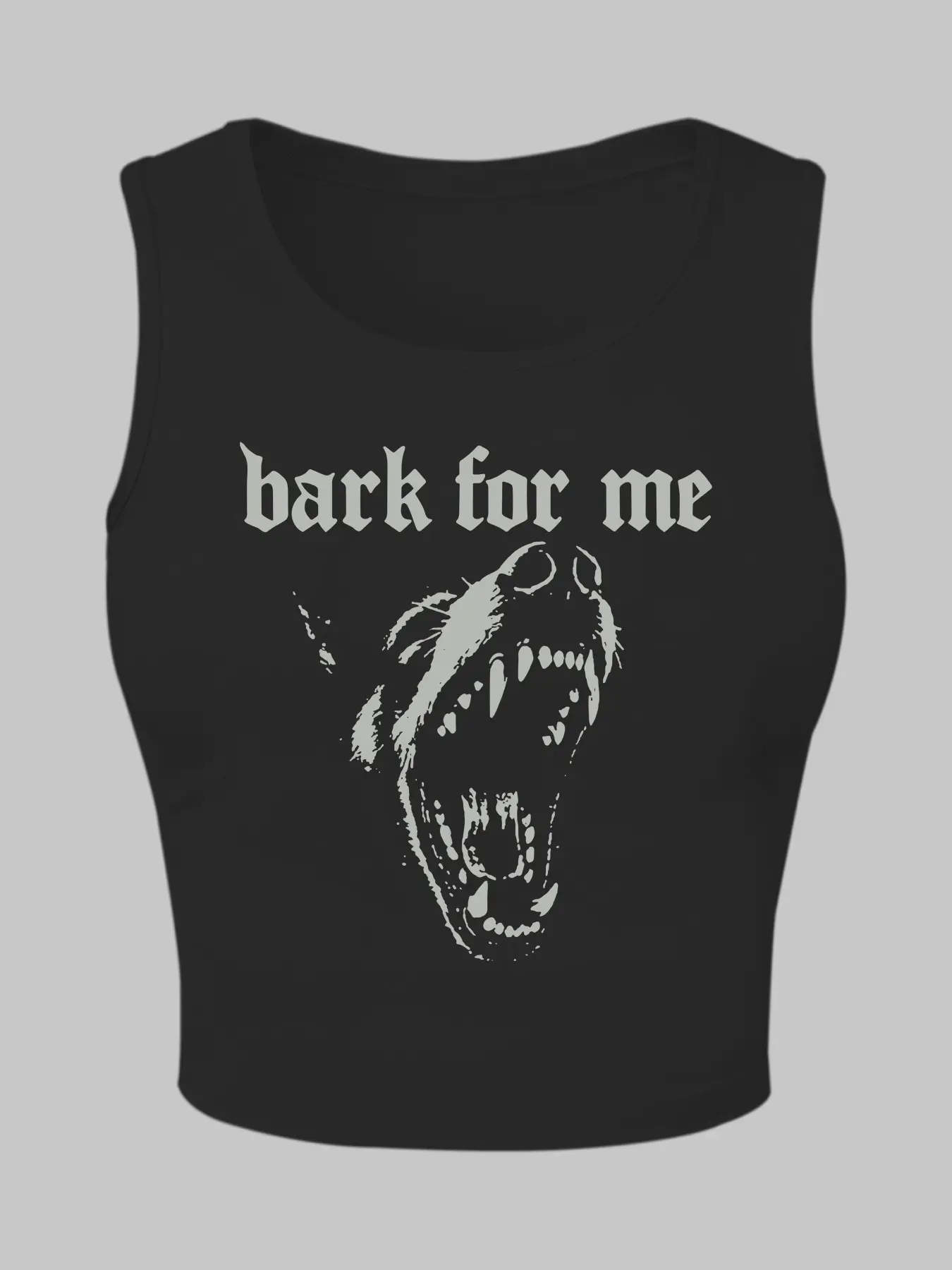 Alternative Grunge Snarling Dog Graphic Short Crop Tank Casual Sleeveless Cropped Summer Vibe | "Bark For Me" Punk Rave Top.