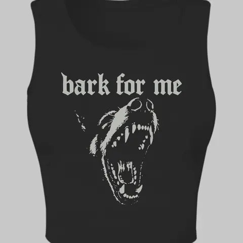 Alternative Grunge Snarling Dog Graphic Cropped Tank Top, Casual Sleeveless Summer "Bark For Me" Punk Rave Top