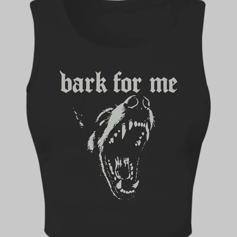 Alternative Grunge Snarling Dog Graphic Cropped Tank Top, Casual Sleeveless Summer "Bark For Me" Punk Rave Top