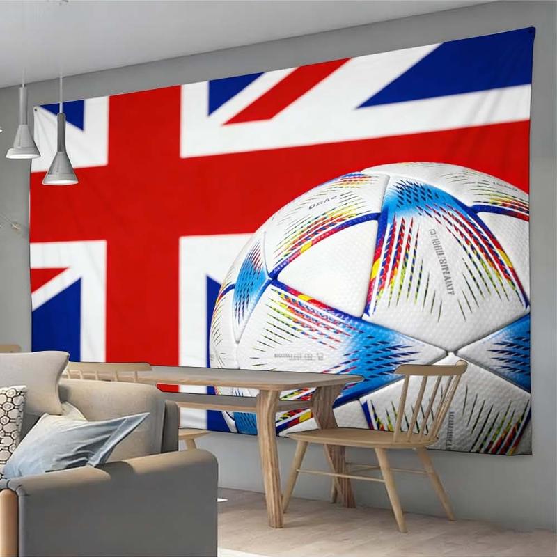1 pc microfiber FIFA World Cup Inspired Tapestry Wall Hanging UK Flag Soccer Ball Print Colorful Decor for Living Room Bedroom Dining Room Outdoor Holiday Atmosphere Enhancer Tapestry Background Cloth Hanging Cloth Wall Cloth Decorative Cloth