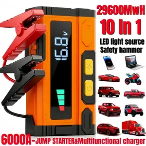 6000A Peak Car Jump Starter, 12V Portable Auto Battery Booster Pack (Up to 10L Gas/9L Diesel), 8000Mah Power Bank with Fast Charge, LCD Display, LED Flashlight & Window Breaker, Heavy Duty Jump Box for Car Truck SUV