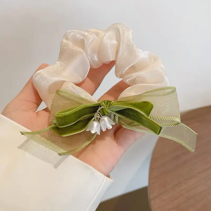 Fairy Lace Rose Hair Scrunchies, Sweet Floral Large Hair Rings for Women