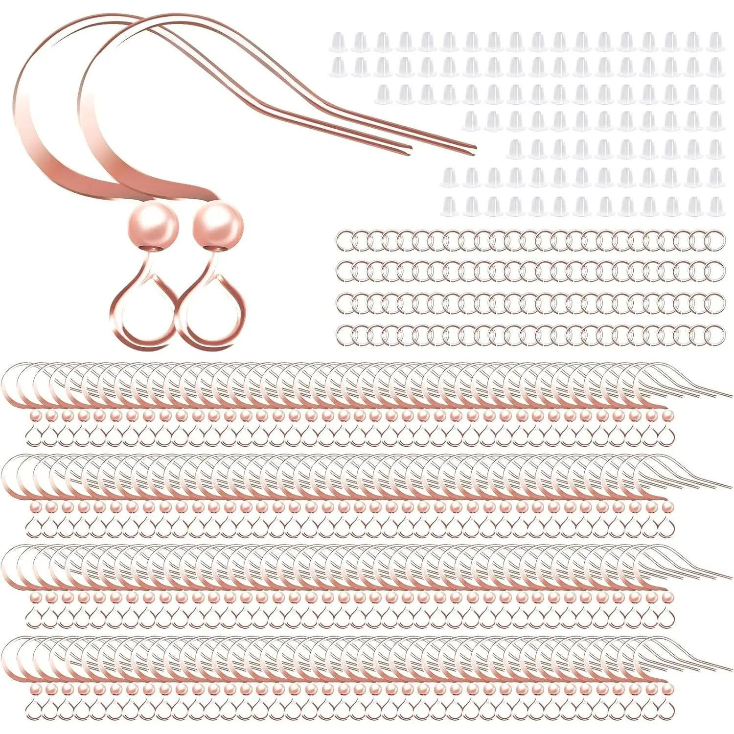 160 count/80 Pairs Rose  Fish Hook Earring Hooks with 100 count Clear  Earring Backs and 100 count Jump Rings for DIY  Making