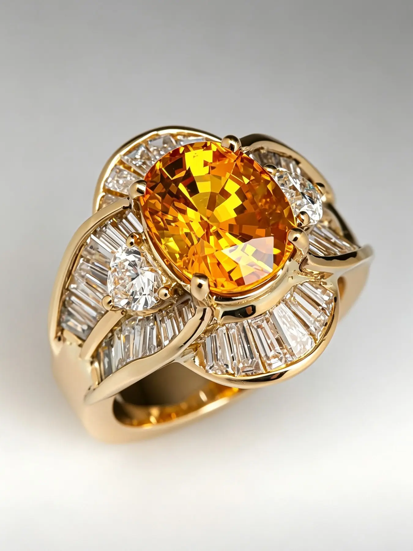 1 Piece Vintage Oval Yellow Cubic Zirconia Statement Ring Women Baguette Cut Clear Crystal Cluster Wide Band Ring Elegant Luxury Cocktail Party Fashion Costume Jewelry Gift For Her Sparkling Rings