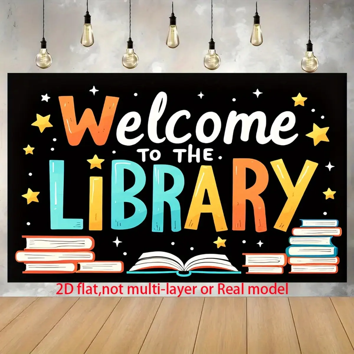 Library Welcome Backdrop Banner - Lightweight Polyester Classroom Decor Tapestry, Kindergarten School-Themed Home Decoration with Books, Learning Elements for Wall Display, Photography, Gift, Book Motifs