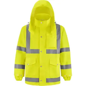 High Visibility Safety Jacket,Safety Rain Jacket with Hood,Lightweight Workwear for Construction