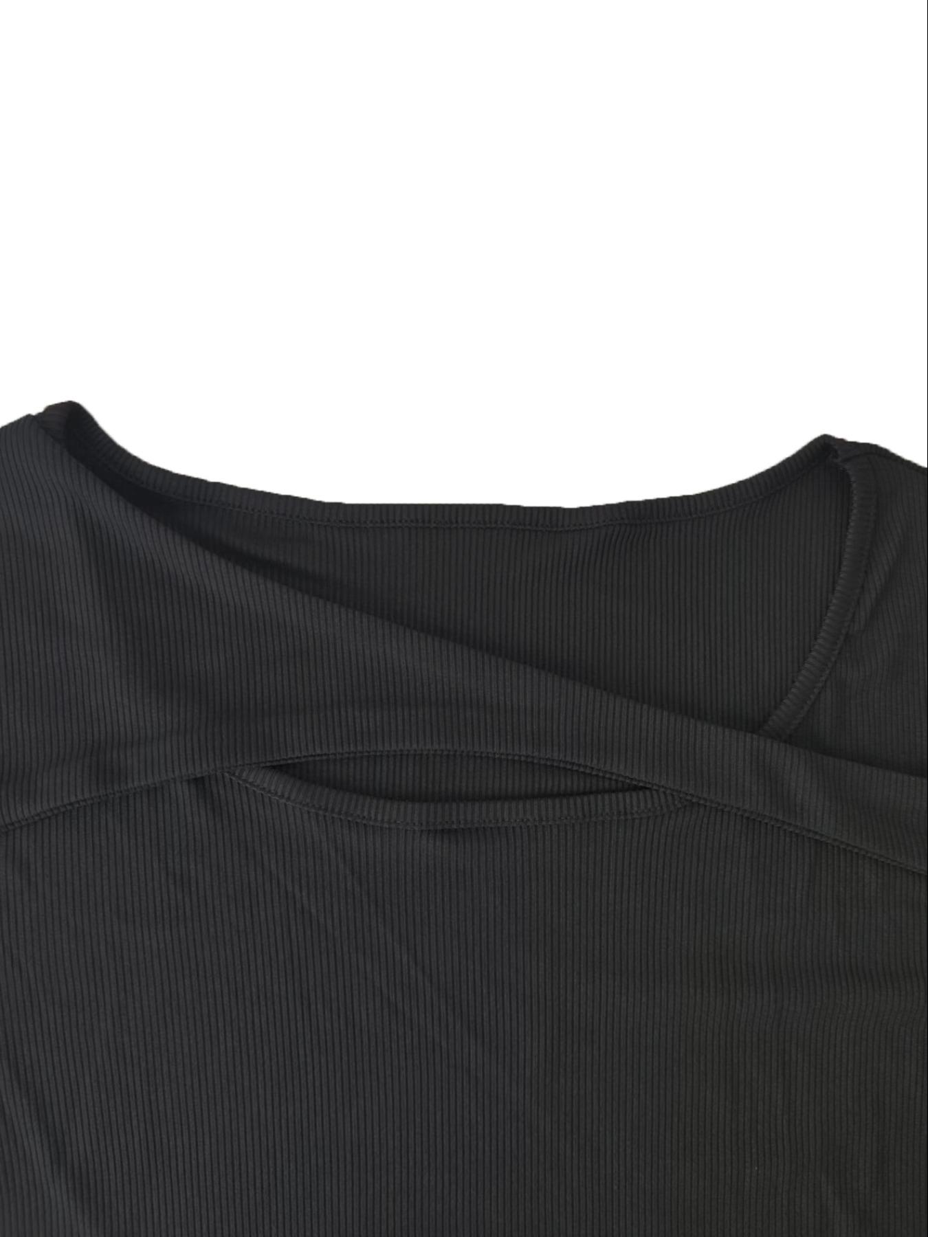 Women's Plain Cut Out Asymmetrical Neck Tee, Casual Chic Minimalist Short Sleeve T-Shirt for Daily Wear, Ladies Clothes for All Seasons, Womenswear