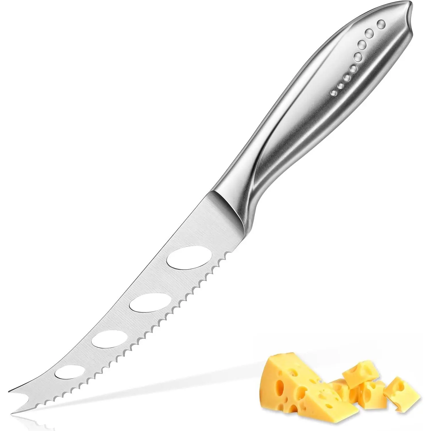 Cheese Knife, Serrated Tomato Knife 5 Inch Sharp High Carbon Stainless Steel Blade for Cutting All Cheese Types – Silver
