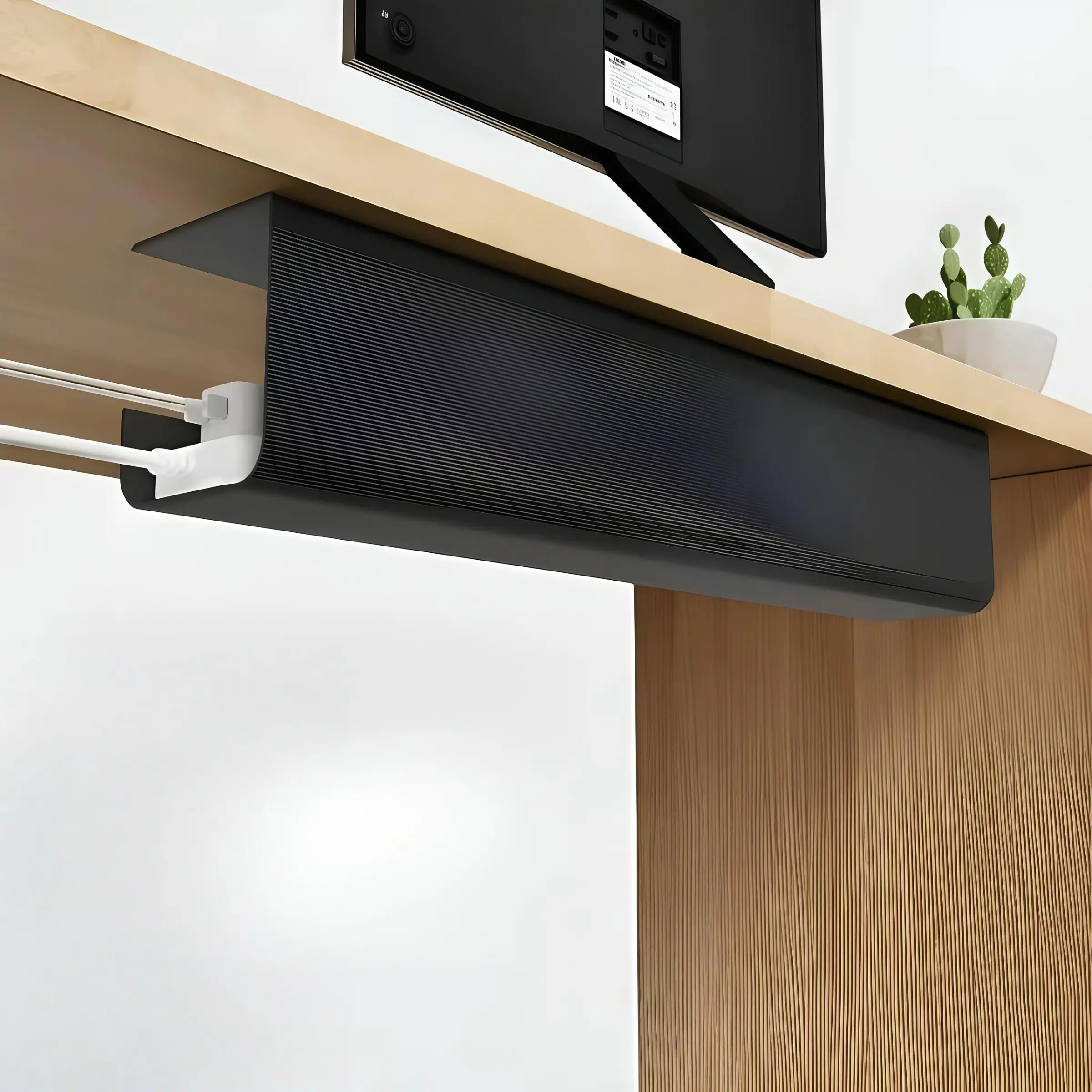 1pc Under Desk PVC Cable Management Tray, Adhesive No Drill Damage-Free Wire Organizer,Large Capacity Sturdy PVC Cable Holder for Office,Home Office & Standing Workstations,Cable Management Tray,Black,40cm/15.7in