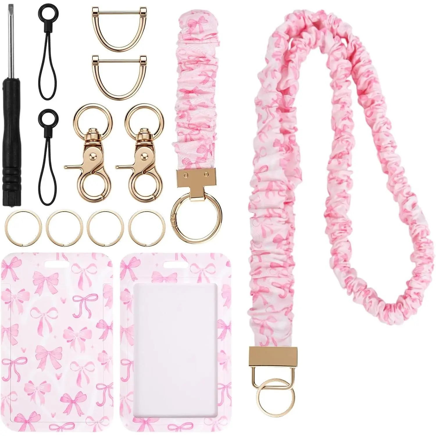 Teacher Lanyard ID Holder - Scrunchie Teacher Lanyard with ID Badge Holder Breakaway, Pink Bow Personalized Gifts Back to School Appreciation Birthday
