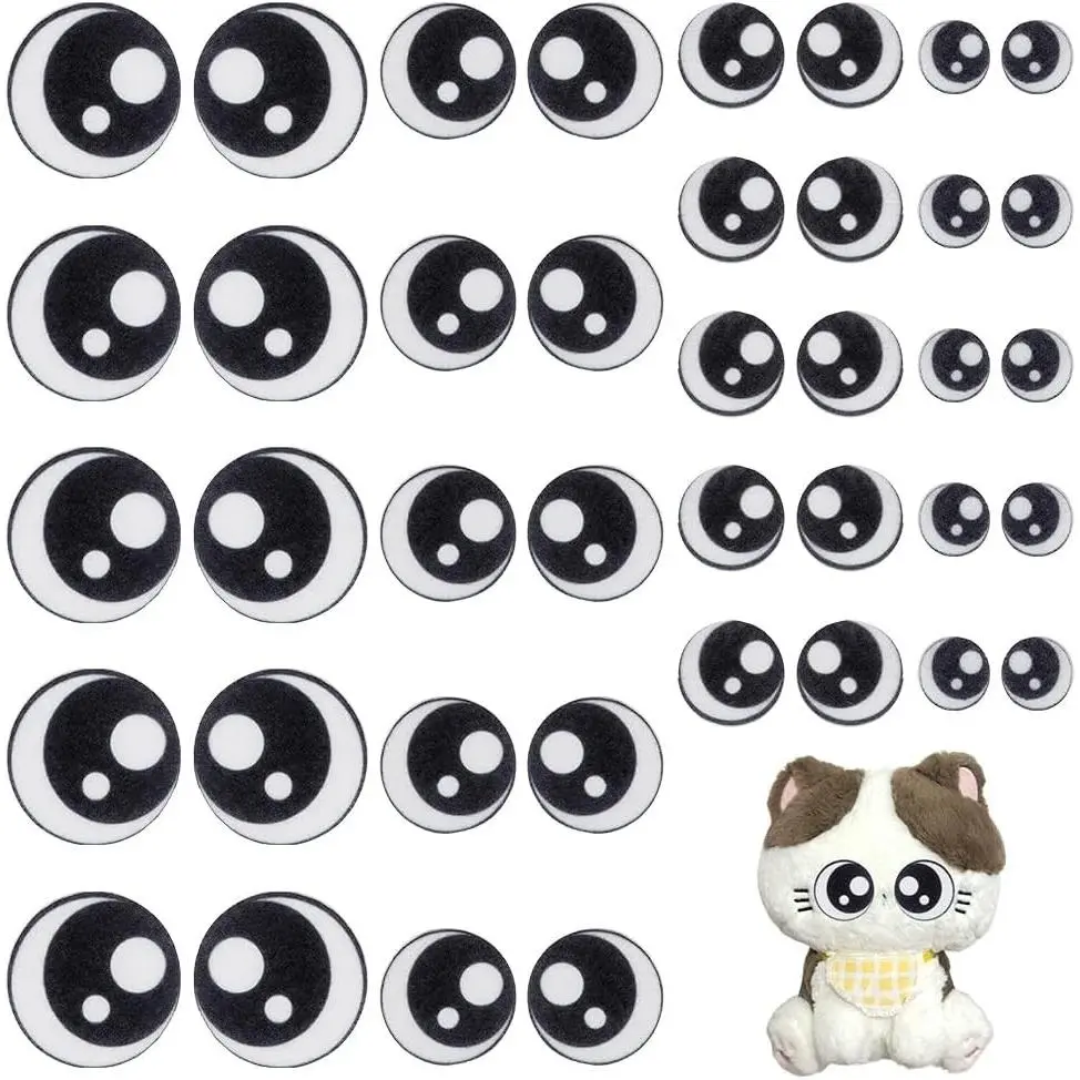 20 Pairs 4 Sizes Round Black Felt Eyes Appliques Felt Craft Sewing Patches for Crochet Stuffies Plushies DIY Doll Puppet and Plush Animal Making Supplies