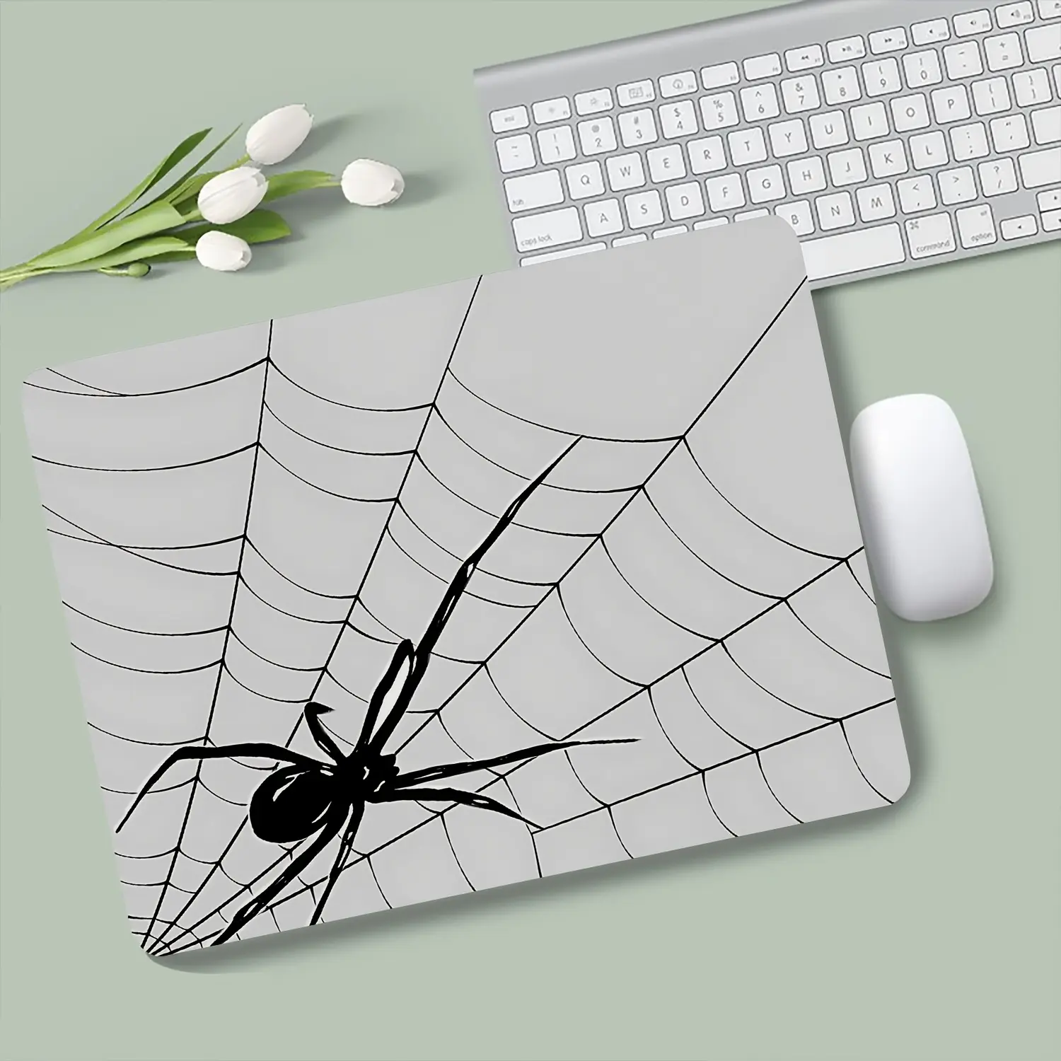 Black Spider Web Minimalist Dark Style Mouse Pad, Gaming Mini Desk Mat, Desktop Protection Pad, Non-Slip Rubber Coaster, Vintage Mouse Pad, Suitable for Office Use