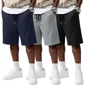 3 Pack Mens Big and Tall Shorts Drawstring 9 Inch Plus Size Basic Casual Summer Bermuda Sweat Shorts with Pockets