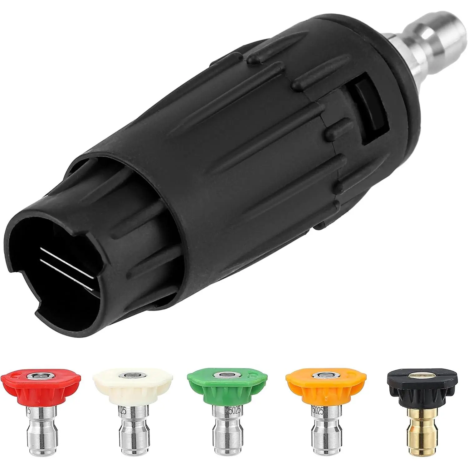 3000 PSI Outdoor Multi-Spray Pressure Washer Nozzle Set - 5 Brass/Stainless Spray Tips, 1/4 Inch Quick Connect, Rotating Head