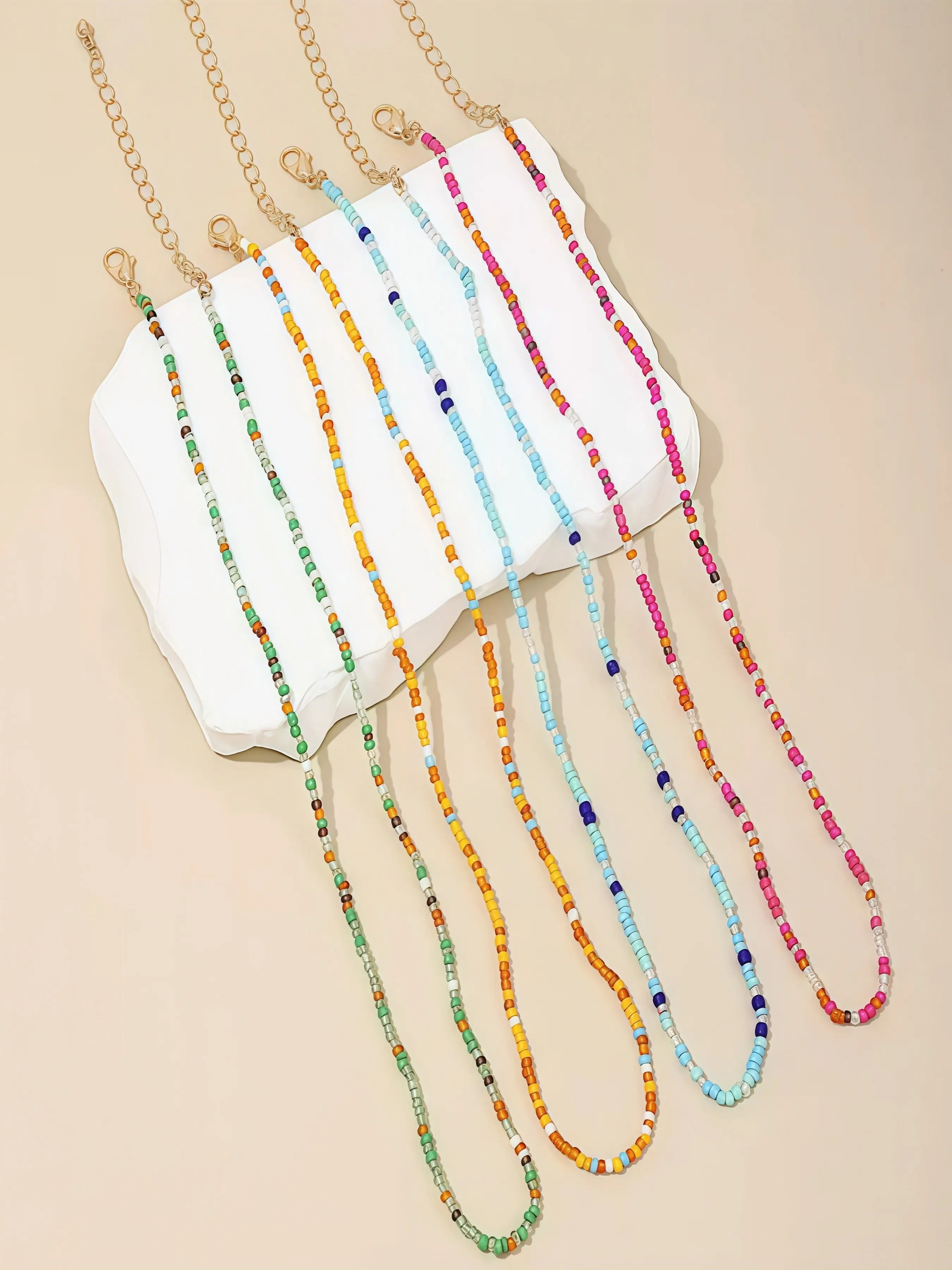 Women's Boho Summer Multilayer Necklace, Colorful Tiny Beads, Adjustable Extender, Beach Vacation Jewelry Gift, Layered Rainbow Choker