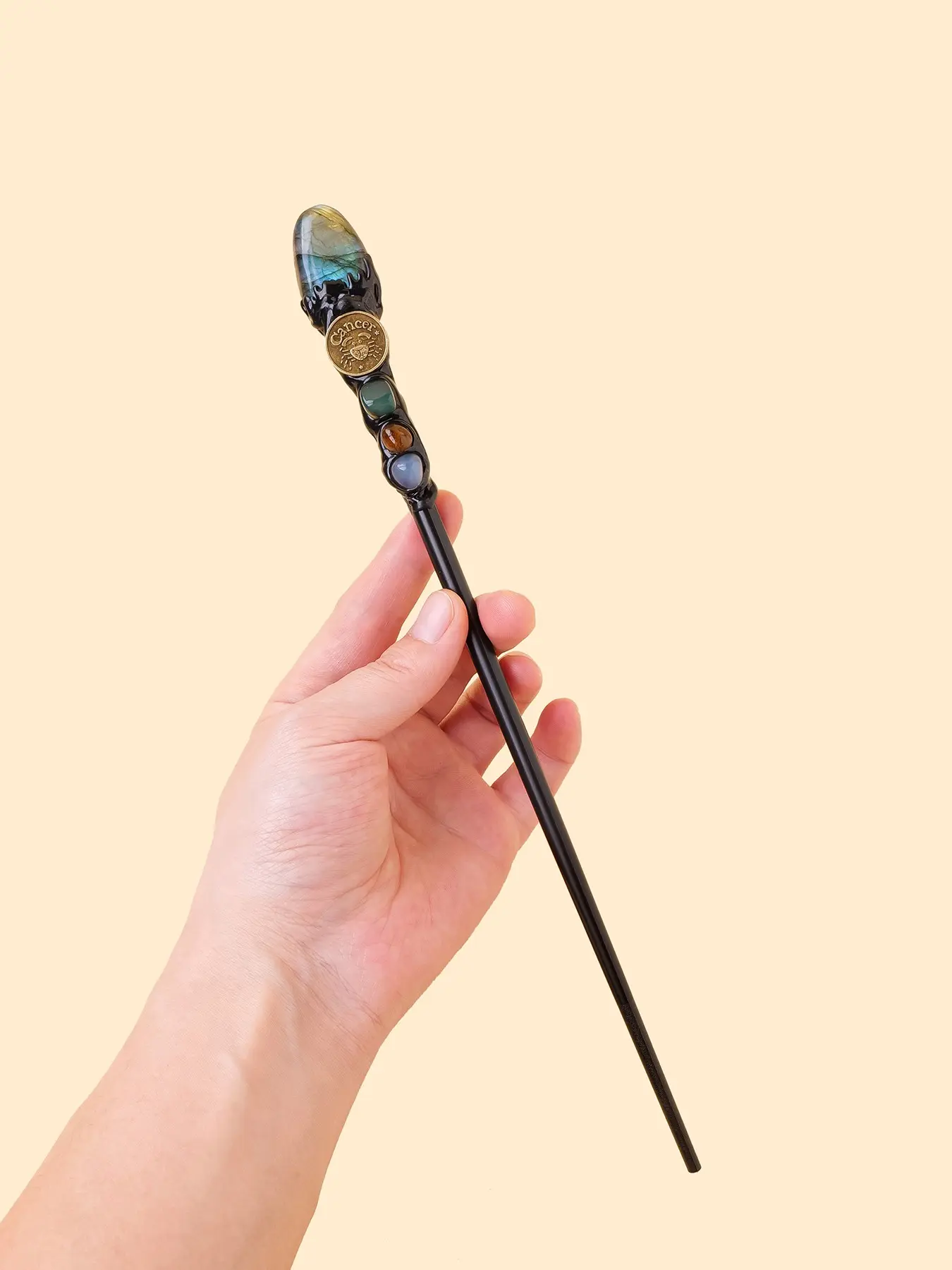 Crystal Rolling Staff, 12 Zodiac Chakra Crystal Wand, Natural Crystal Witch Wand, Magic Altar Decoration, Cosplay Gift