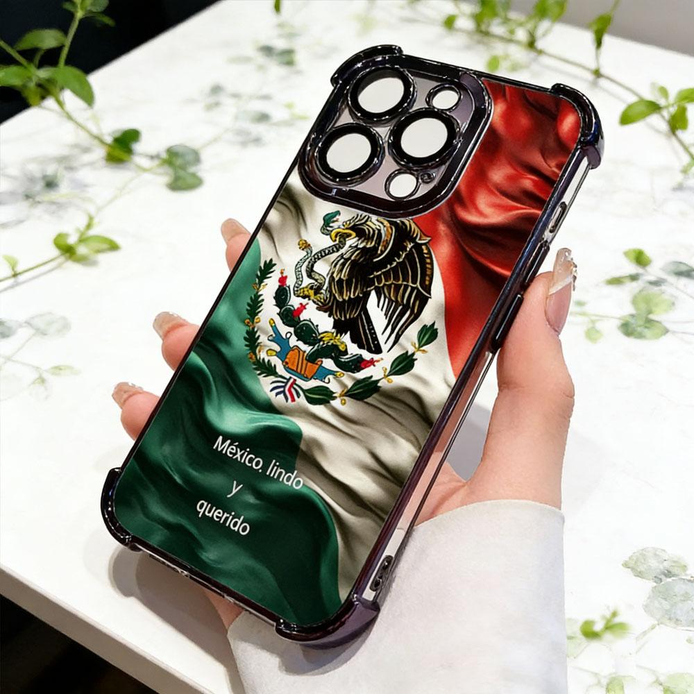 Mexico Heritage Eagle Phone Case for iPhone 17 16 15 14 Plus 13 12 11 Pro Max, Chrome Plated Frame Anti-Drop Shockproof Protective Case