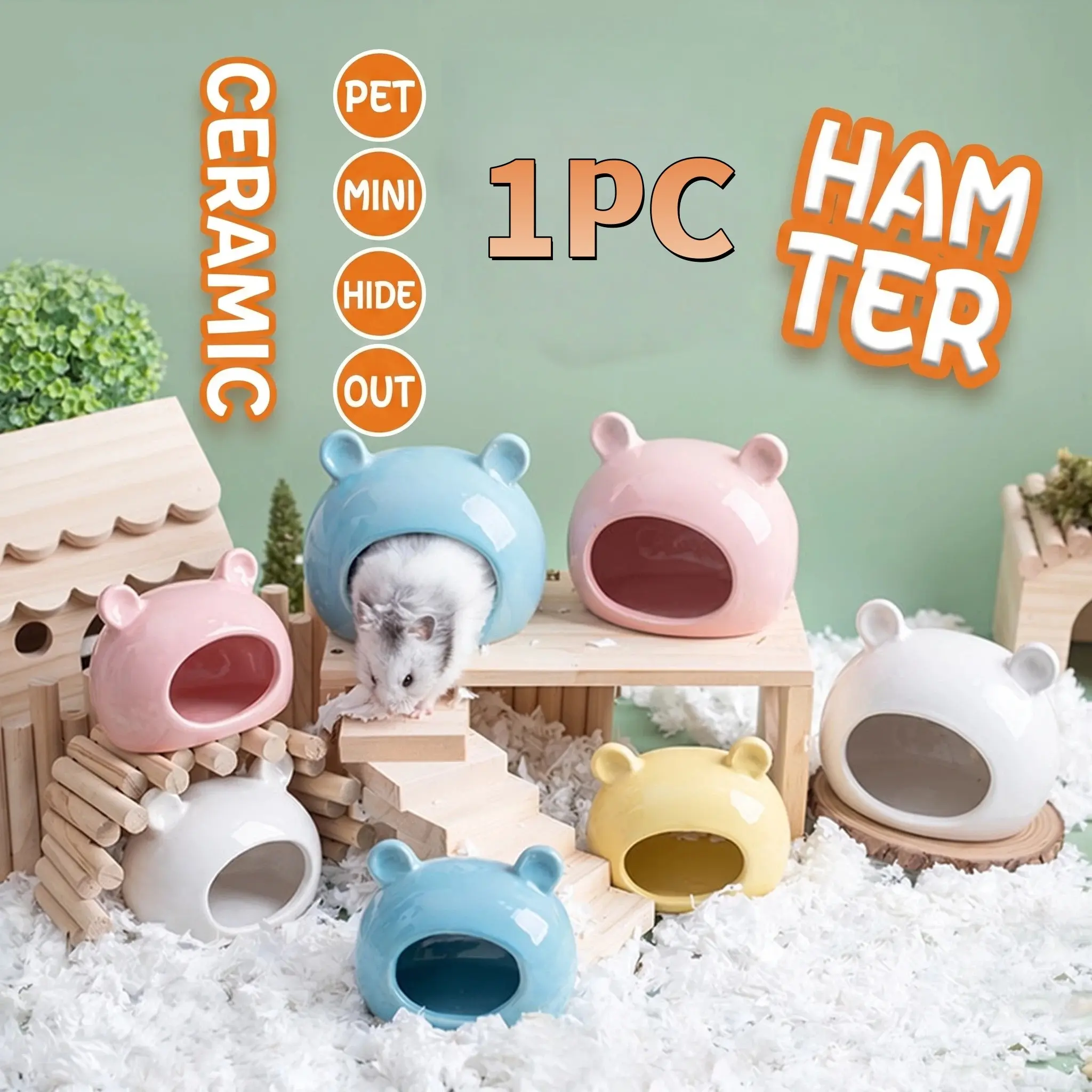 Cute Bear Shaped Hamster Ceramic Cooling House, Hamster Bed, Summer Heat Dissipation Hideout Cave, Bite Resistant Nest for Syrian & Dwarf Hamsters