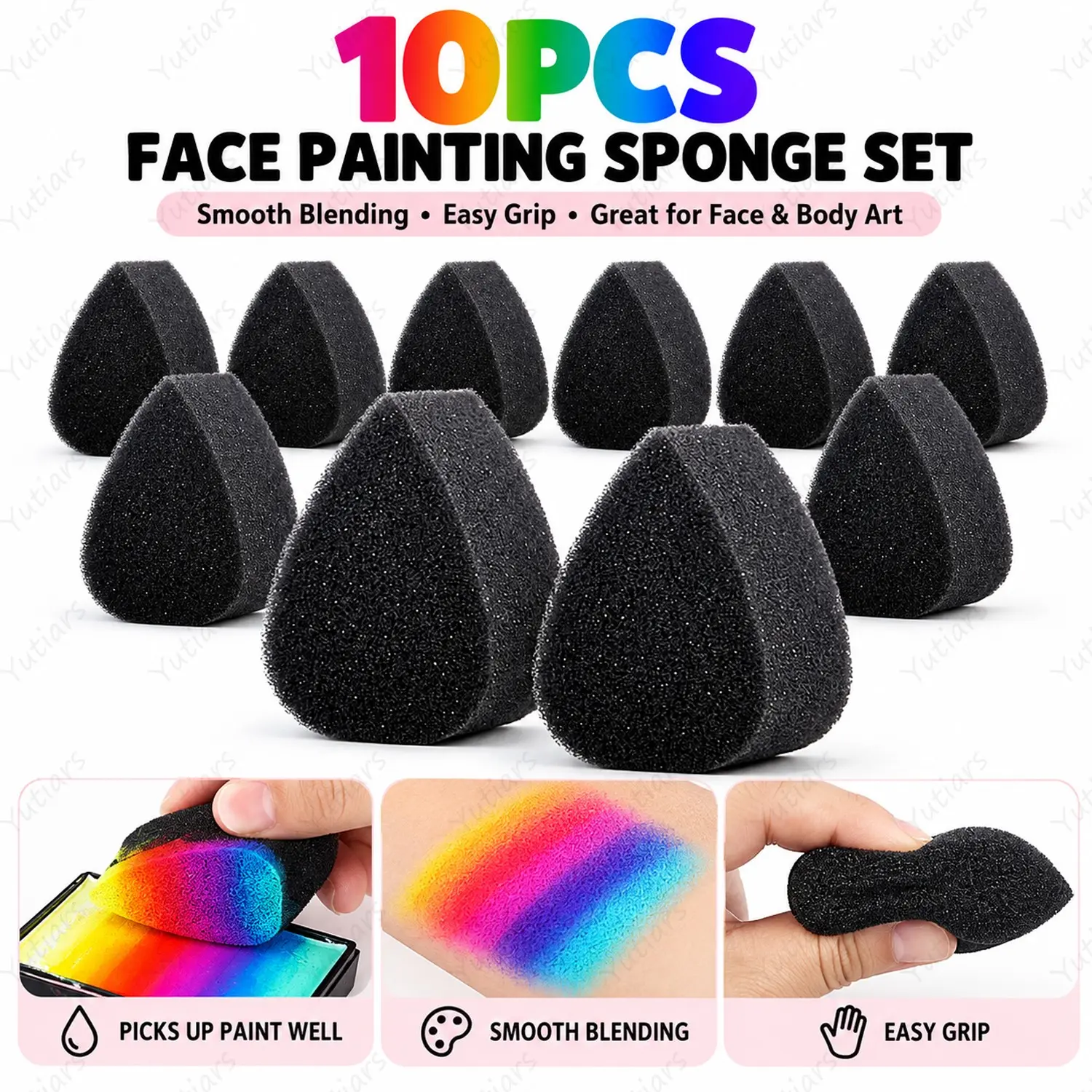 10/20pcs Black Foam Painting Sponges, Teardrop Shaped Applicators for Face Painting, Body Art, Stencil Coloring, Paint Dabbing, Blending and Creative DIY Projects