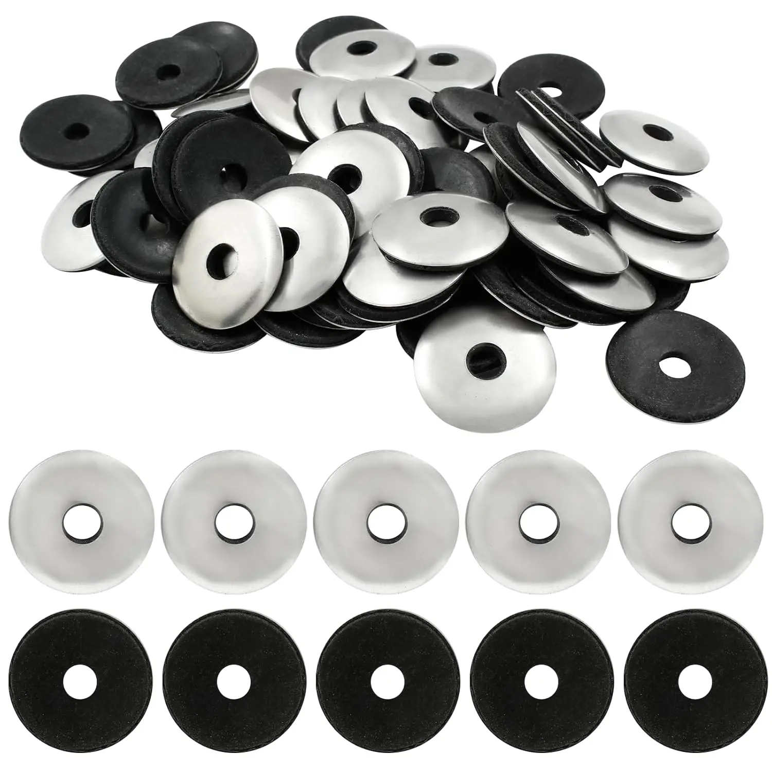 60 count 1/4" x 1" Neoprene Washers, Stainless Steel Neoprene EPDM Bonded Sealing Washers Rubber Washers Gasket  Kit for Screws(M6.3 x 25mm)